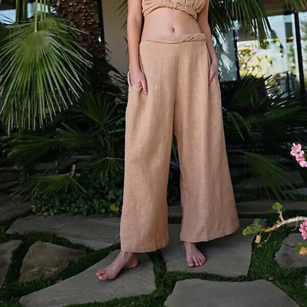 Free People Carpe Diem Wide Leg Rolled Pull On Pant Ginger Root M